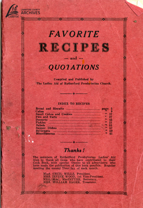 Cover of the "Favorite Recipes and Quotations" cookbook