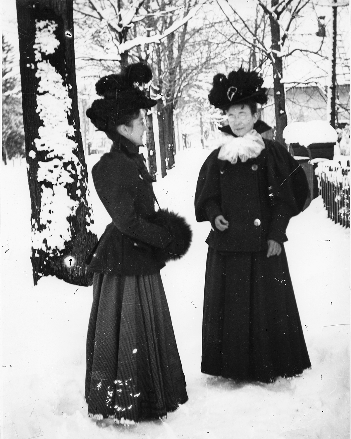 Margaret with her sister, Miss Martha Grace, on Maria Street at Brock Street in Sarnia ca. 1897.