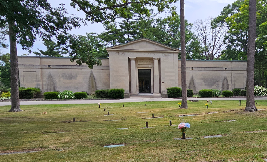 white brick mausoleum 