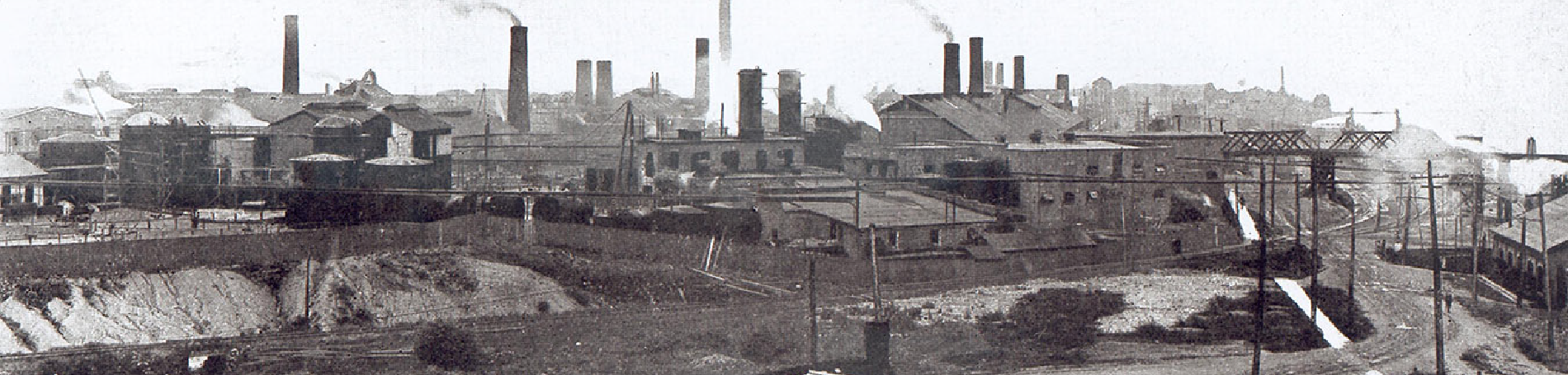 Black and white photo of an old town. 