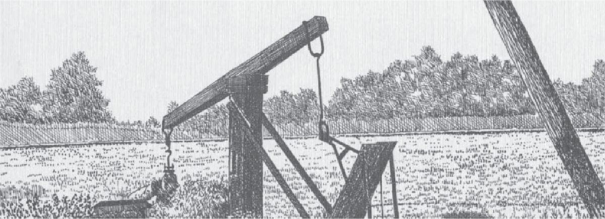 Black and white photo of a pump jack.